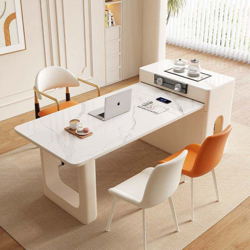 奶油餐岩风岛台桌轻岩板茶桌泡PWS茶一体家用简约奢板伸缩餐桌椅