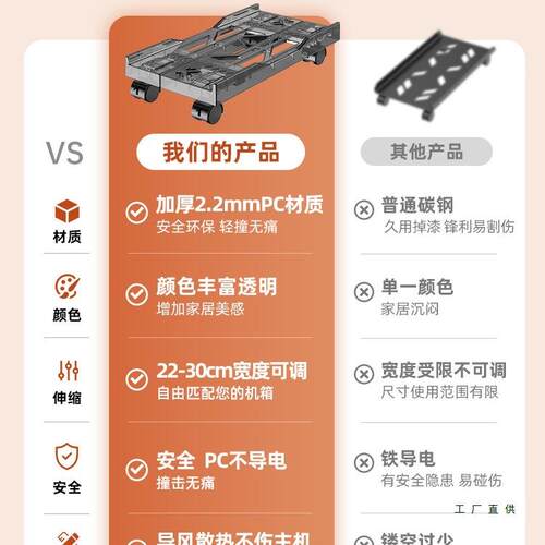 架电脑主机托带滑轮可F98JHHJH移动缩台式底机箱座架家用办公伸室