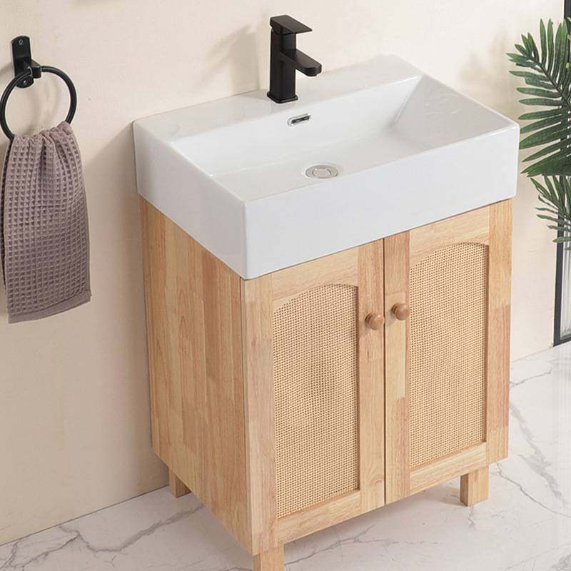 实木浴室柜陶瓷一体盆组合橡木洗手洗脸原木风落地卫生间洗漱台