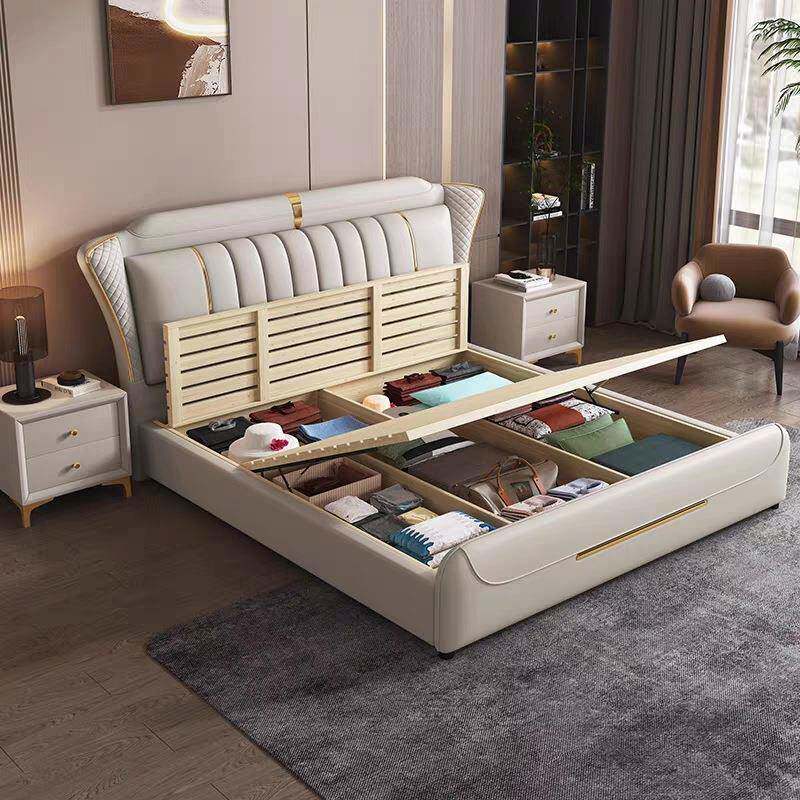 QCY现代简约8奢软体皮床1.米双主卧婚床1.5气压储轻物人高端科技