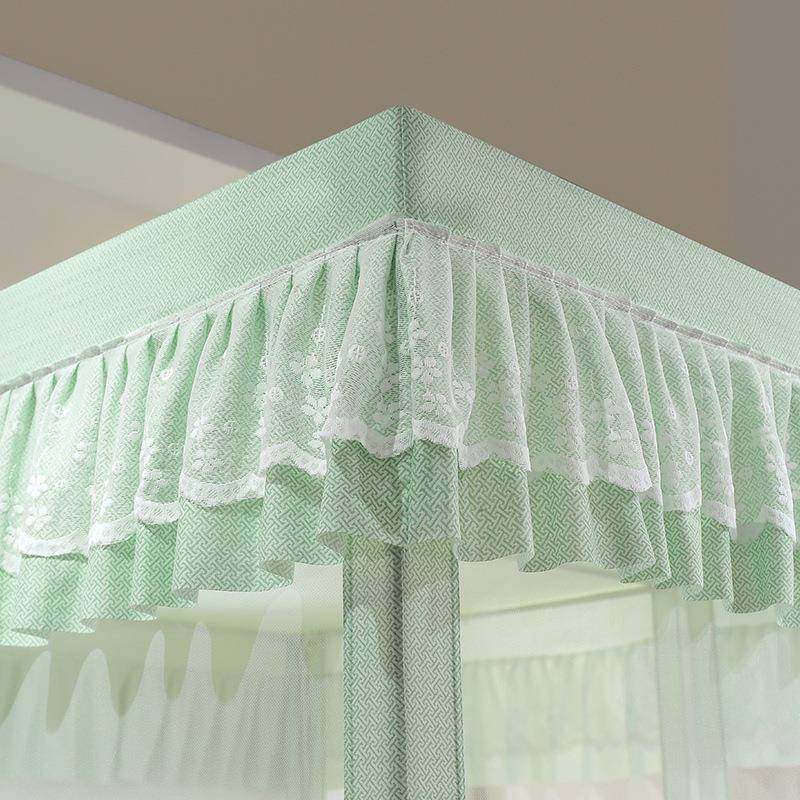 6片坐床三开门床帘式遮光坐床蚊帐宫廷式花床帘拉链边遮光款防尘