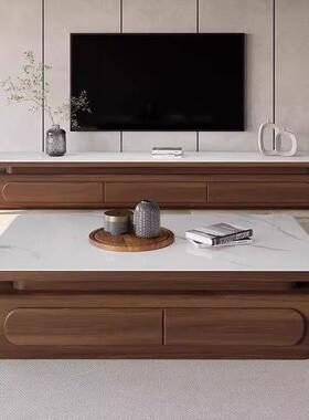 新胡桃色中古风实木茶几柜简约代现小户型EWZ组客厅电视茶几合储