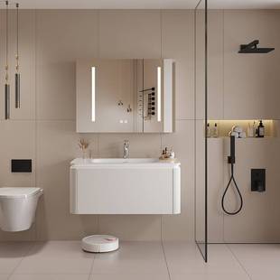 浴室柜陶瓷一体盆卫生间实木多层洗漱台洗脸洗手组合柜智能镜圆形