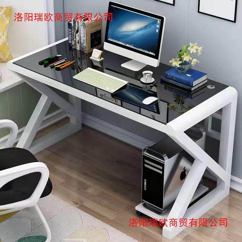 简约现代电脑字桌台式桌家用书桌化玻璃办公桌多XKX功台能写钢学