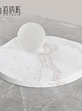 现代简奢白轻灰色圆形托约大理石底座桌面ZJN盘摆件玄关客厅餐厅
