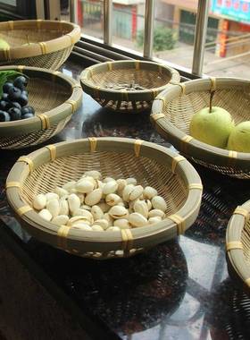 筐厨房沥品水篮头篮用子家洗菜圆竹制小竹筐收纳ltao1001筲箕竹编