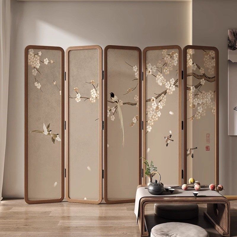 宋代美学屏风折叠移动隔断客厅简约现代中式家用卧室茶室实木折屏