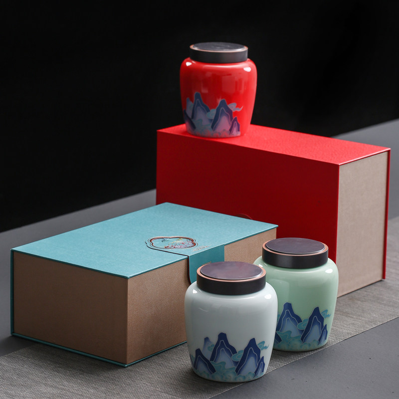 高档龙井茶包装盒陶瓷罐礼盒包装空盒毛尖仙毫崂山绿茶包装盒定制