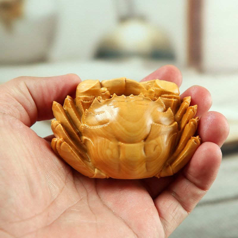 黄杨木雕刻螃蟹纵横天下实木手把玩件富甲天下茶宠工艺品八方来财