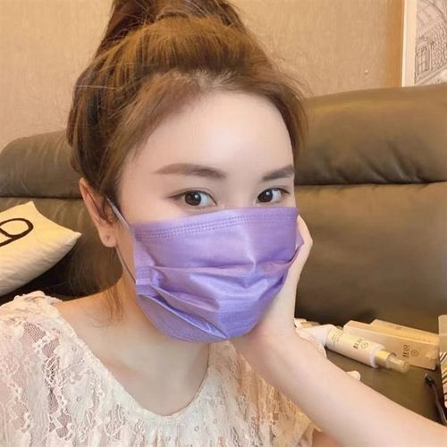 紫色一次性口罩熔喷布防尘透气彩色耳绳三层秋冬防护50祇个性潮流