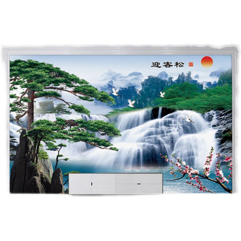 迎客松山水画风景竹木纤维集成墙板电视背景墙客厅沙发装饰护墙板