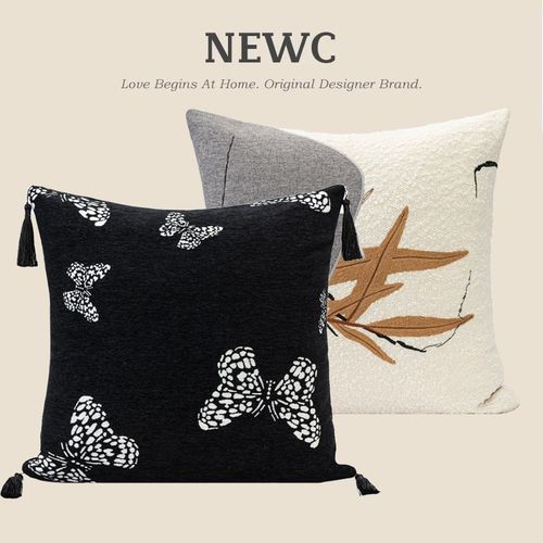NEWC新宸优品 中古风刺绣抱枕高级感客厅沙发飘窗雪尼尔方形靠垫