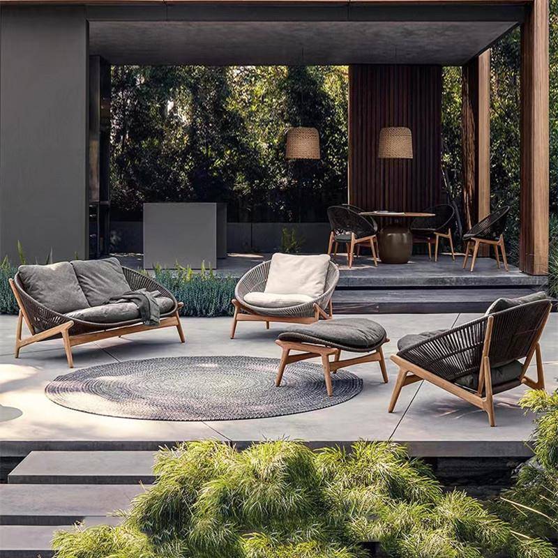休闲户外藤编沙发露台室外茶几组合庭院别墅防水晒柚木懒人椅家具