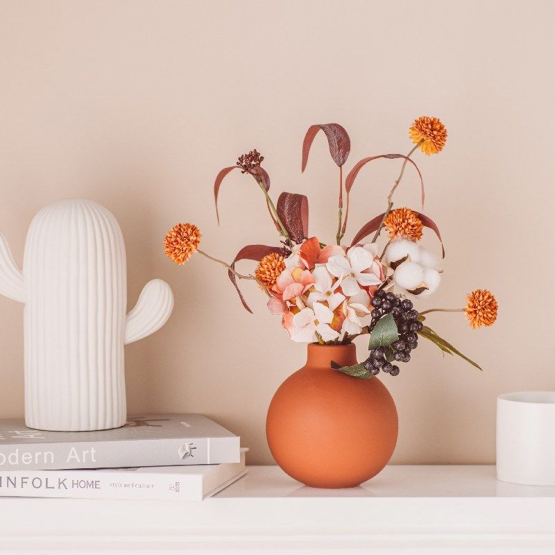 诧寂风陶瓷花瓶室内客厅桌面装饰玄关电视柜简约仿真花插花摆件