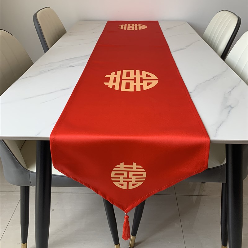 光面缎布桌旗结婚喜庆喜事婚礼订婚餐桌茶几桌布盖巾电视柜斗柜布