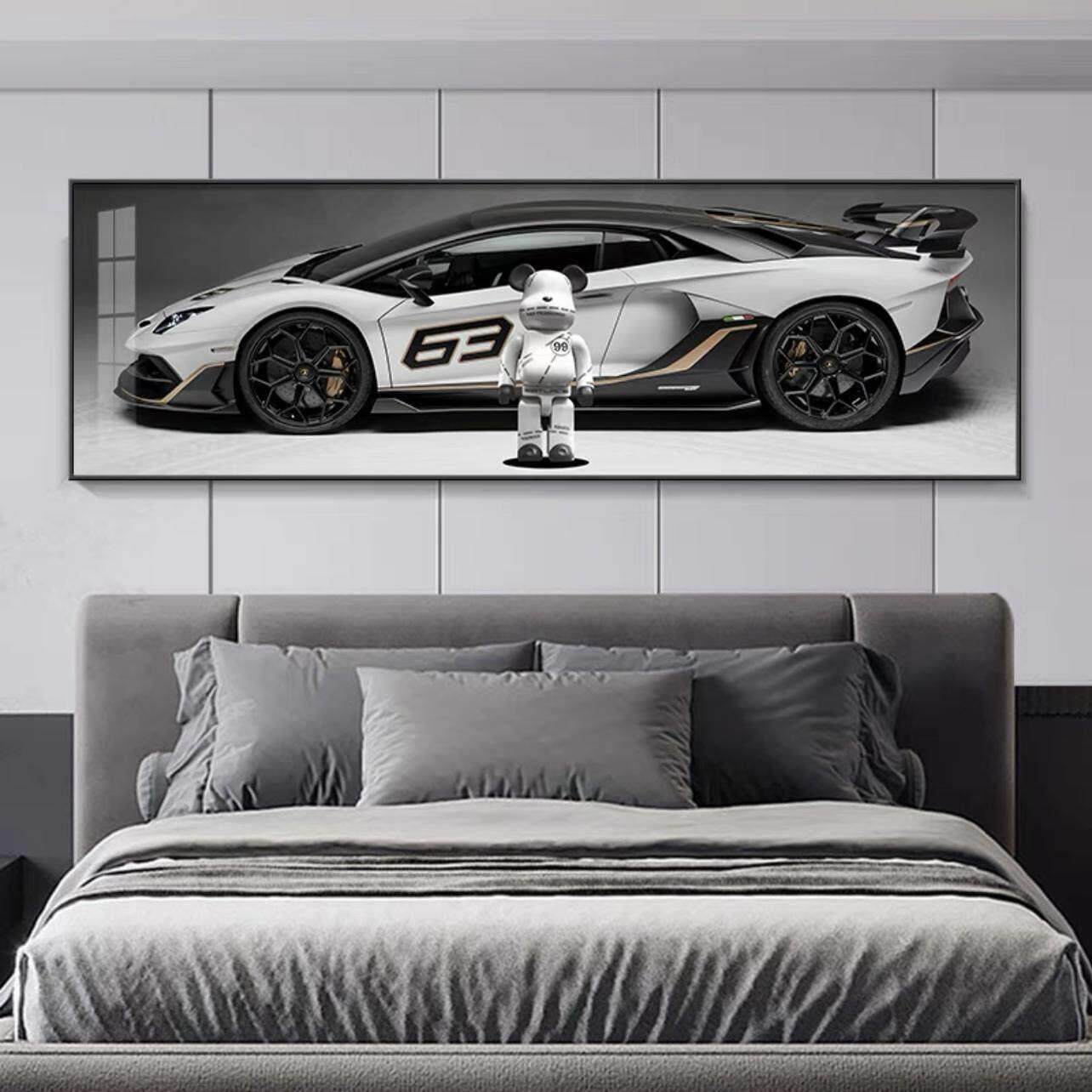 暴力卧室床饰头晶瓷画战神GTR名车888汽车画客厅沙发背熊挂景墙装