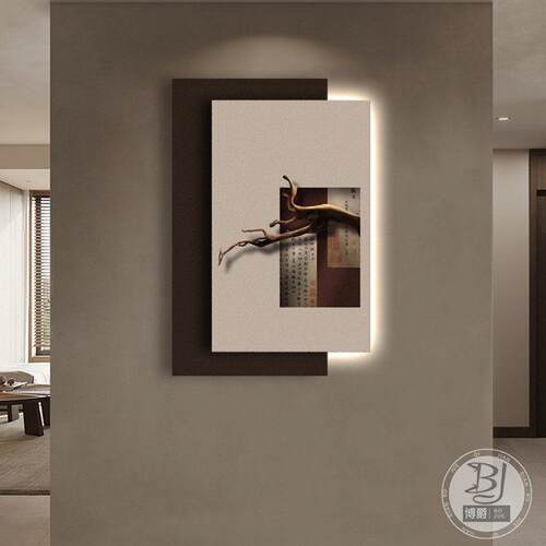 高级感玄关装饰画新中式走廊过道挂画客厅背景墙画立体砂岩壁画