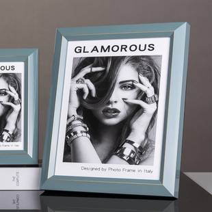 奇奥现代轻奢艺术实木框粉蓝色横竖卧室桌面摆台67寸相框轻奢风