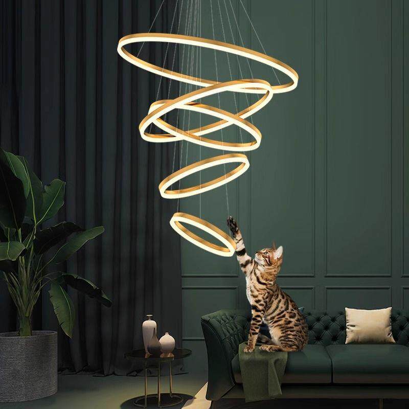 环轻奢灯吊客灯现厅代简约大气艺术创意复式楼梯大厅YXQ灯圆餐厅