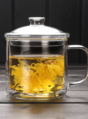 耐热玻璃花茶杯水杯子双层杯隔热防烫怀旧复古大茶缸搪瓷杯玻璃杯