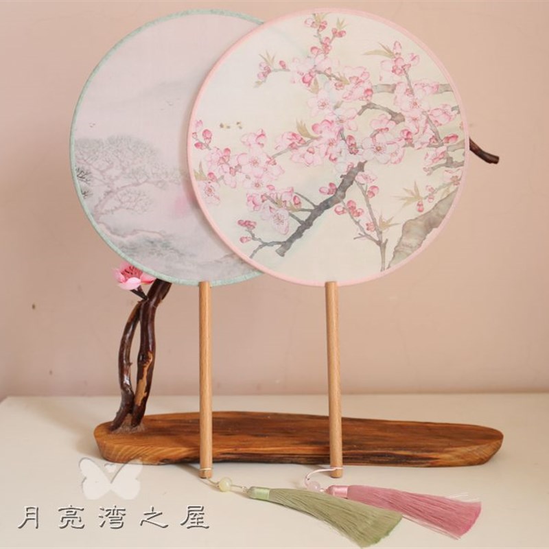 高档古典宫廷真丝半透明榉木团扇仿古装舞蹈扇汉服圆扇摄影道具