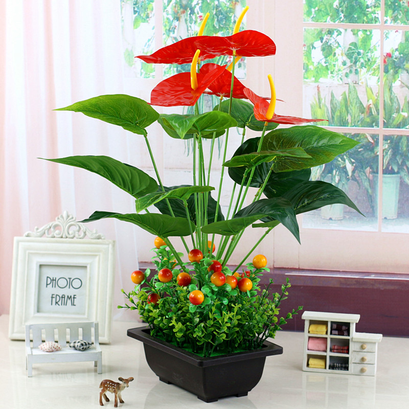 仿真绿植红掌假花绿萝植物落地盆栽景室内外客厅装饰塑料花草摆件