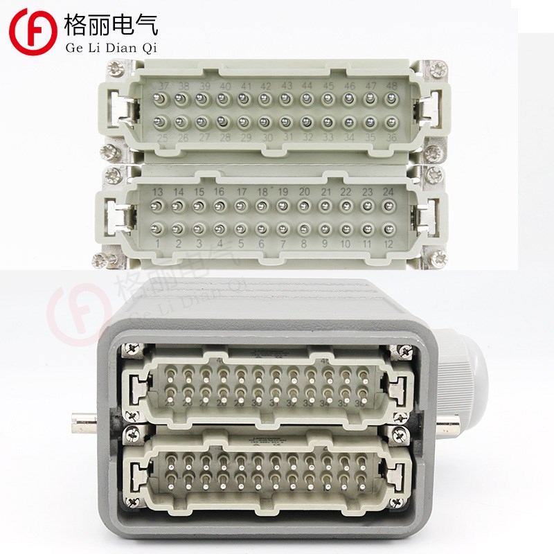 重载连接器8芯HDC-HE-08工业防水矩形航空插头插座1底座带盖
