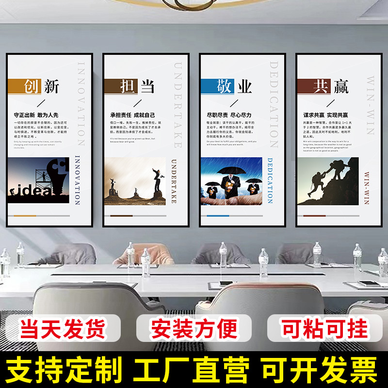 办公会议室企业文化墙面装饰挂壁画公司氛围布置背景励志标语贴纸