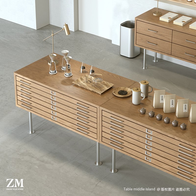 中岛台新派茶室泡茶台展示桌新式茶居茶叶展示柜中式商品陈列长桌