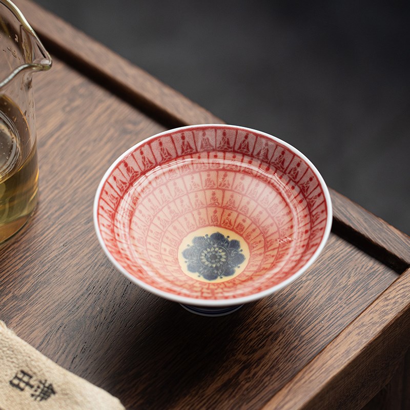 千佛斗笠杯青花瓷主人杯单杯茶杯陶瓷茶盏茶具茶碗个人杯家用杯子