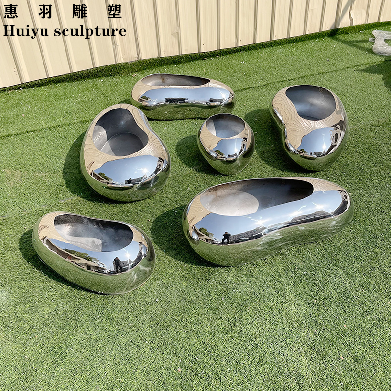 金属鹅卵石水滴不锈钢花盆槽盆栽定制抽象造型庭院摆件雕塑装饰品