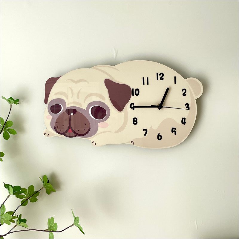 卡通创意沙皮狗狗装饰挂墙钟表宠物店儿童房幼儿园静音时钟挂钟饰