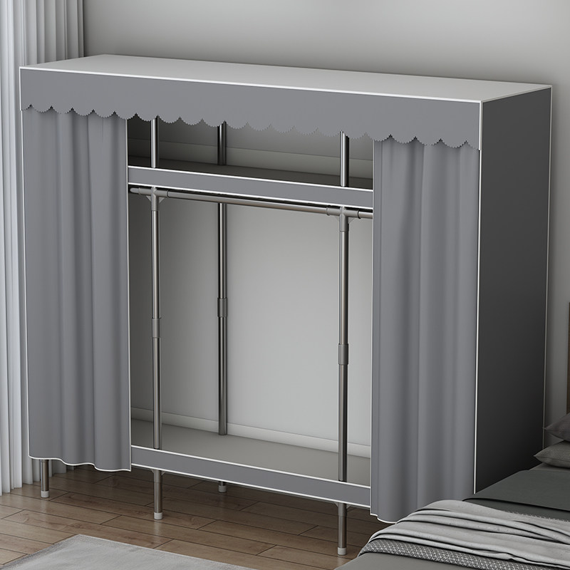 衣柜家用卧室全钢架组装简易衣橱出租房用钢管加粗加厚加固柜子