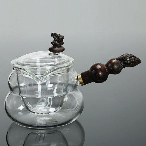 黑檀木玻璃侧把壶加热茶壶高温耐热泡花茶壶茶具冲蒸茶器过滤带盖