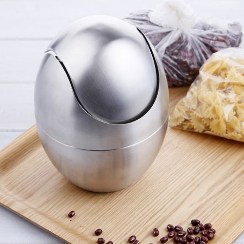 不锈钢蛋形垃圾桶 纸篓 创意时尚家用迷你桌面小垃圾桶摆件废纸篓