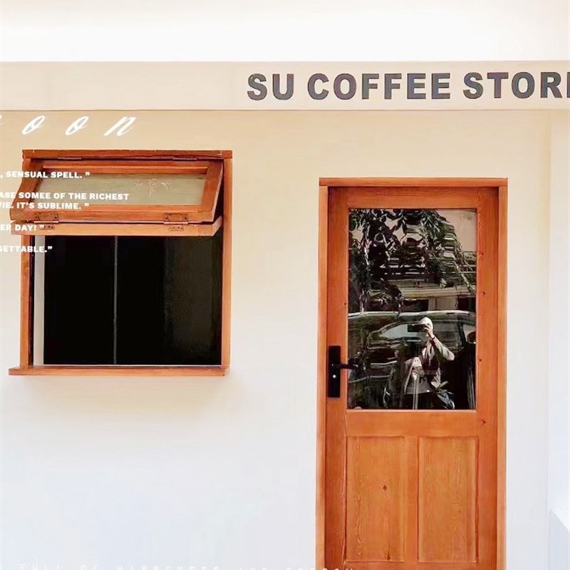 花店实木门窗樟子松原木蛋糕甜品门头框架结构简约现代门联窗