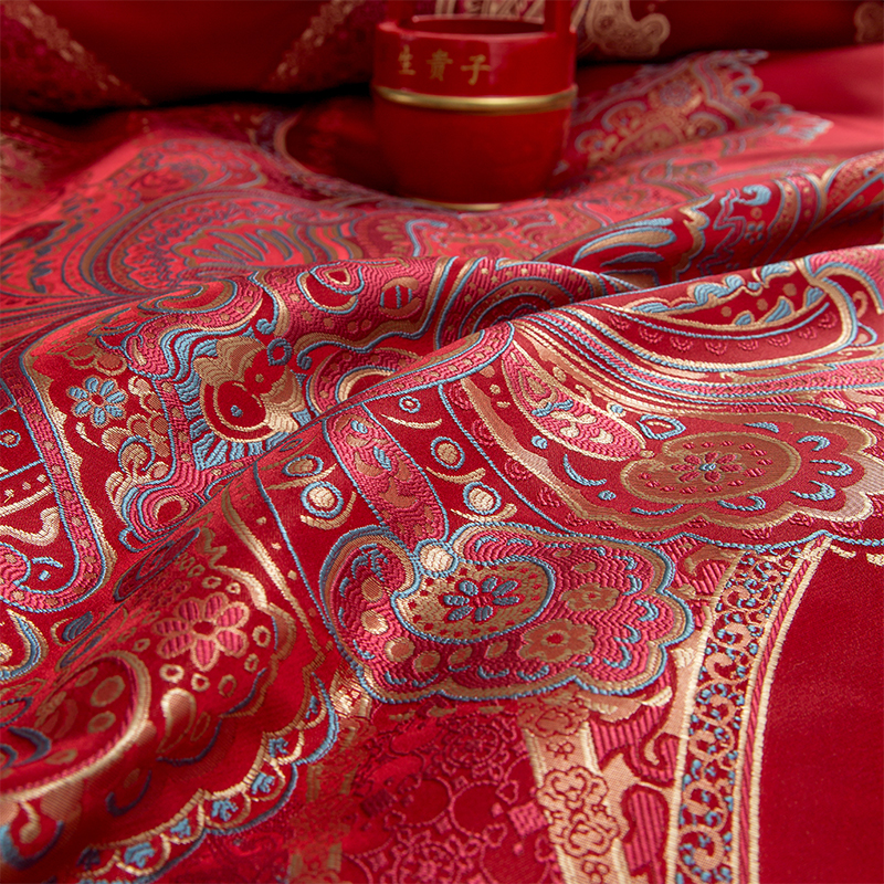 思辰家纺结婚四件高端大红色真丝棉欧式刺绣婚庆十件床上用品