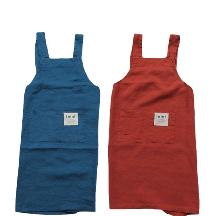 新款日韩式系亚麻料围裙时尚可爱家用鲜花店用服务员可印字护理