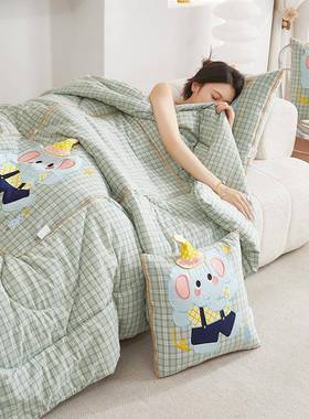 室新款学生卡午汽睡纯棉四季款两用抱枕通ILP被办公午休全棉车载