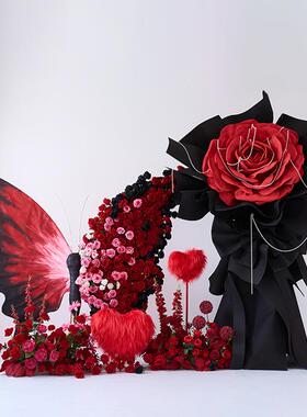 巨型玫瑰束仿真花造景网红打卡ea纸艺摆件假花v装饰场景20250220