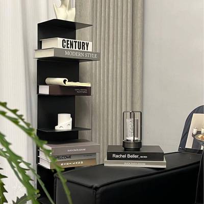 隐6901书架铁艺转角书柜代简约红客厅房网落地收纳简易多现形层置