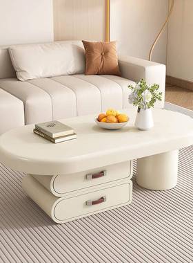 奶意新款式茶几小户简约小油区套房现代带DLF柜客厅椭型圆形网红