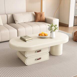 奶意新款式茶几小户简约小油区套房现代带DLF柜客厅椭型圆形网红