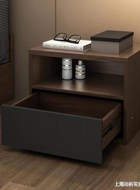 收实室户纳LFQ型床卧头个性胡桃桃木床头柜木现代柜拼灰色简约小