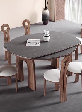 实风木折伸缩餐桌法式中古小户型方变圆桌叠家用现代QC-T002简岩