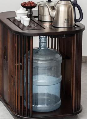 竹胡桃色移动烧水小壶一体茶台新中式QGD茶柜桌边柜侧柜茶车茶收