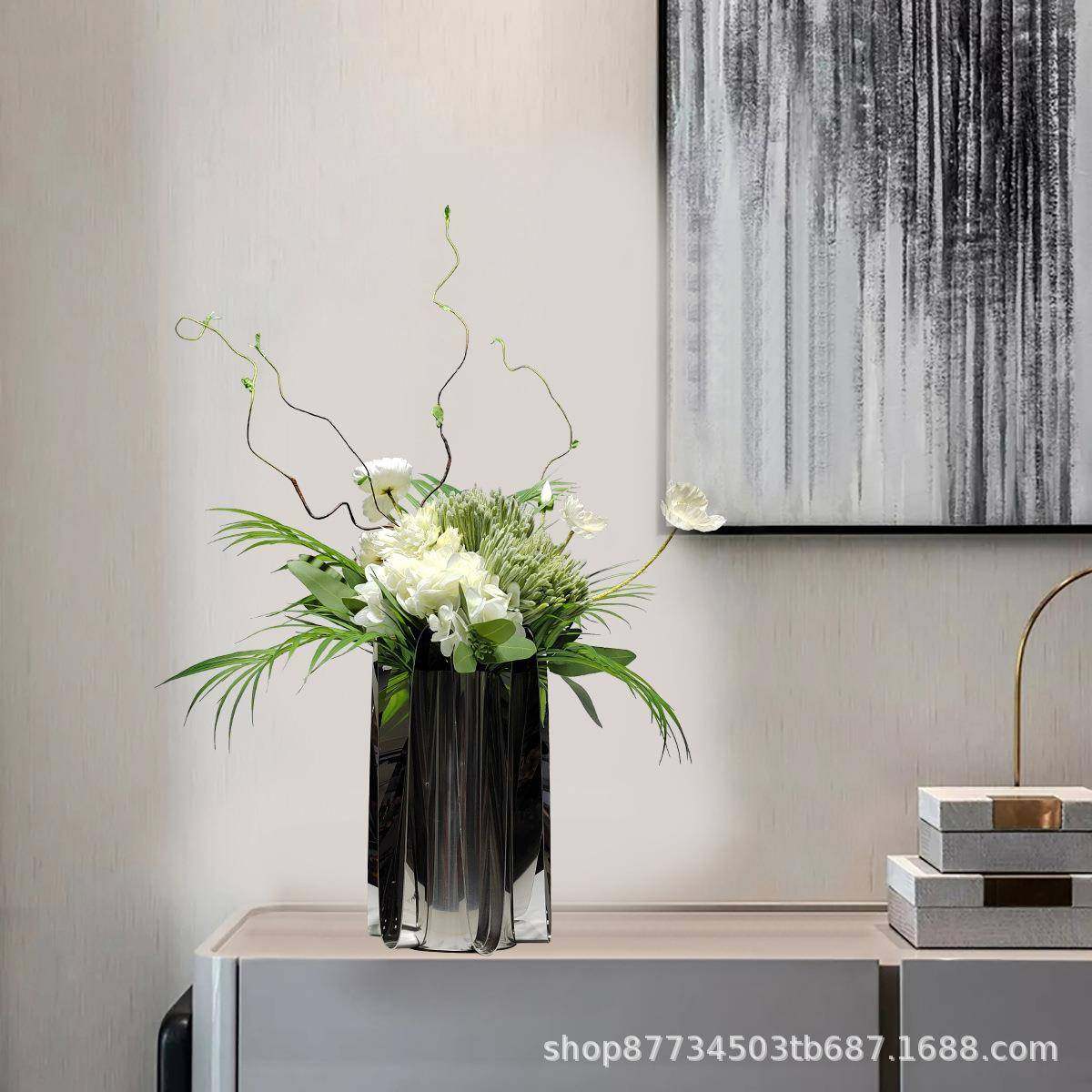 现代高轻奢档装饰仿处真花艺样板房客JRA厅电柜视餐桌售楼吧台装