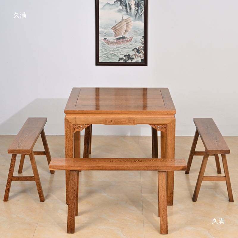 鸡翅木八仙桌餐桌实木家用正方形明清中式仿古条凳四方桌饭桌