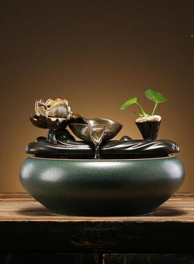 新式简约面招桌财生财件流水摆喷泉加湿器客厅茶桌中办公室装ZSU