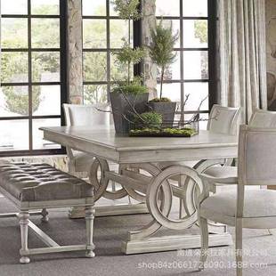 美式 1638端别墅组厅餐厅复古做餐旧 乡色村原木实木餐桌椅合高816